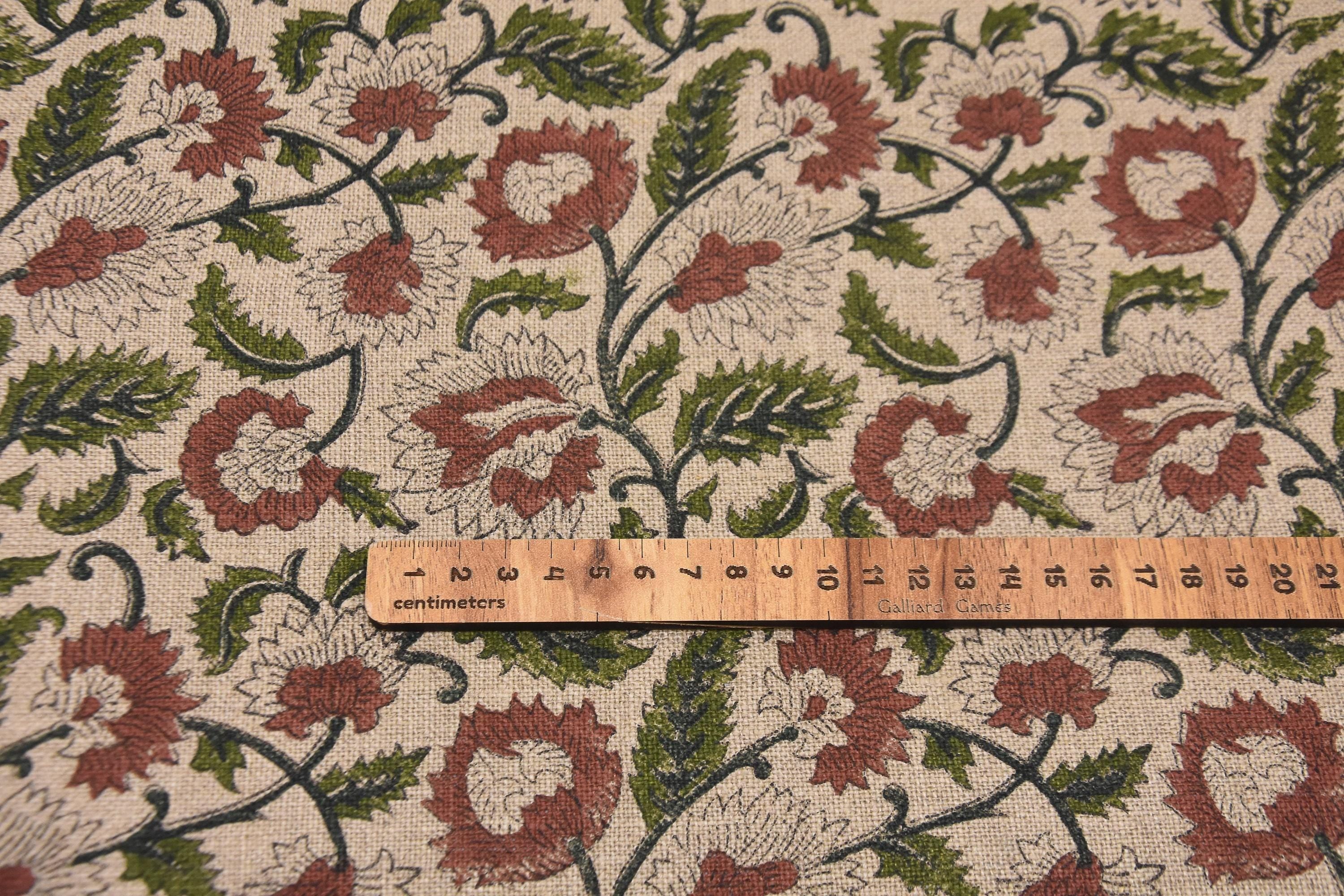 Linen Block Print Fabric 58 Inch Width Heavy Linen Natural Base With Unique Color Curtains and Drapes Upholstery Pillow Covers Tablecloths and Runners Bedding Tote Bag by Fabritual