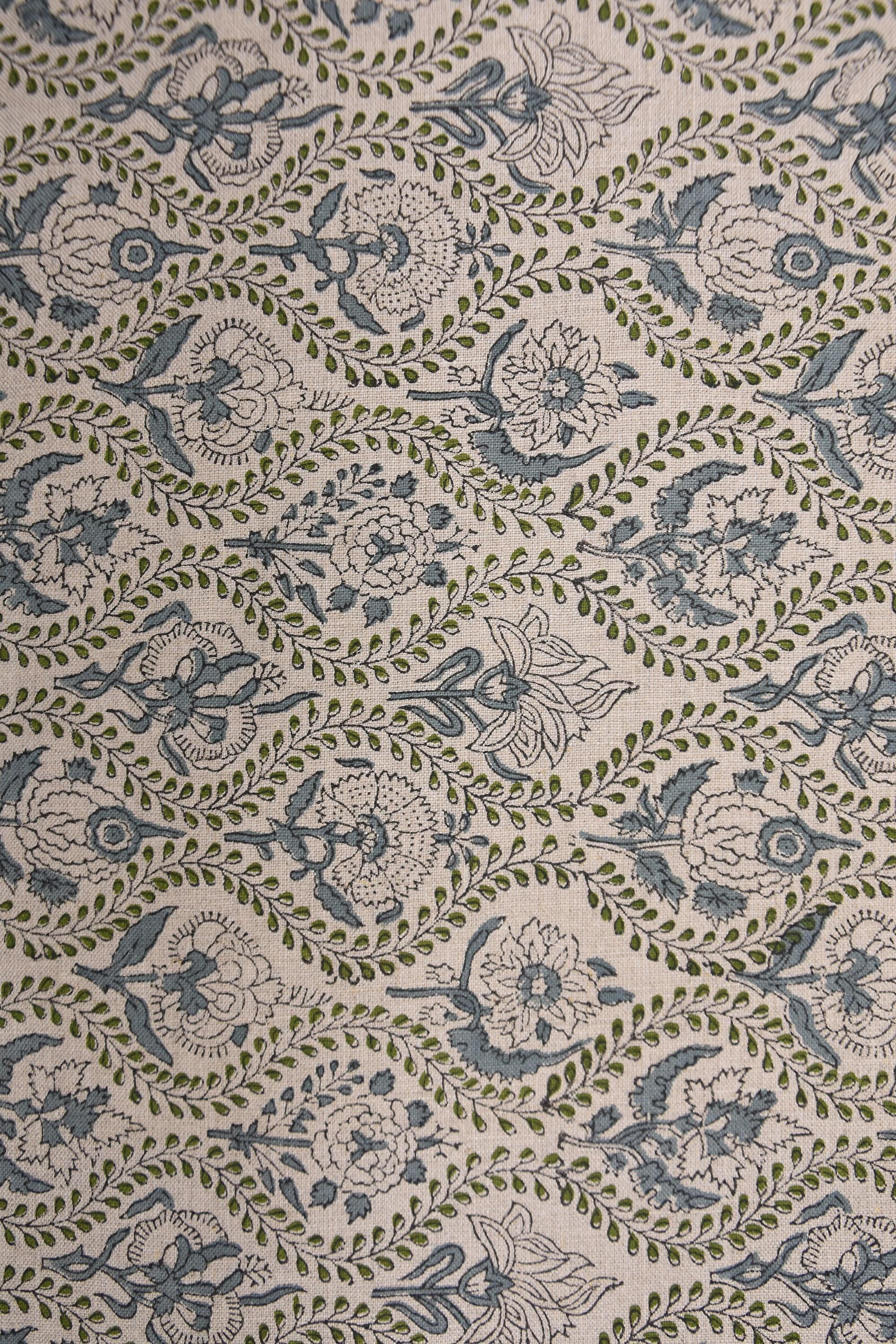 Linen Block Print Fabric 58 Inch Width Medium Weight Linen Natural Base Color Curtains and Drapes Upholstery Pillow Covers Tablecloths and Handwashable Runners Bedding Tote Bag Napkins by Fabritual