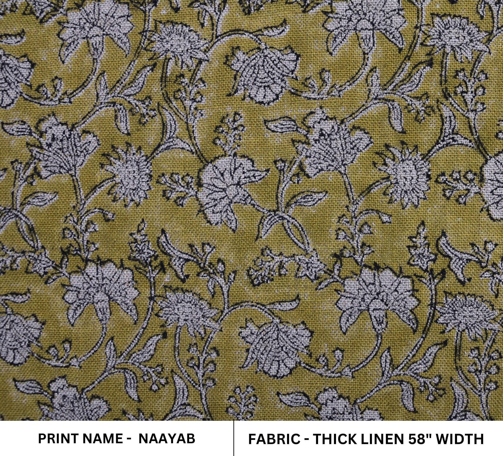 Linen Block Print Fabric 58 Inch Width Heavy Weight Linen Natural Base Color Curtains and Drapes Upholstery Handmade Art Pillow Covers Tablecloths and Runners Bedding Tote Bag Lampshades Napkins by Fabritual