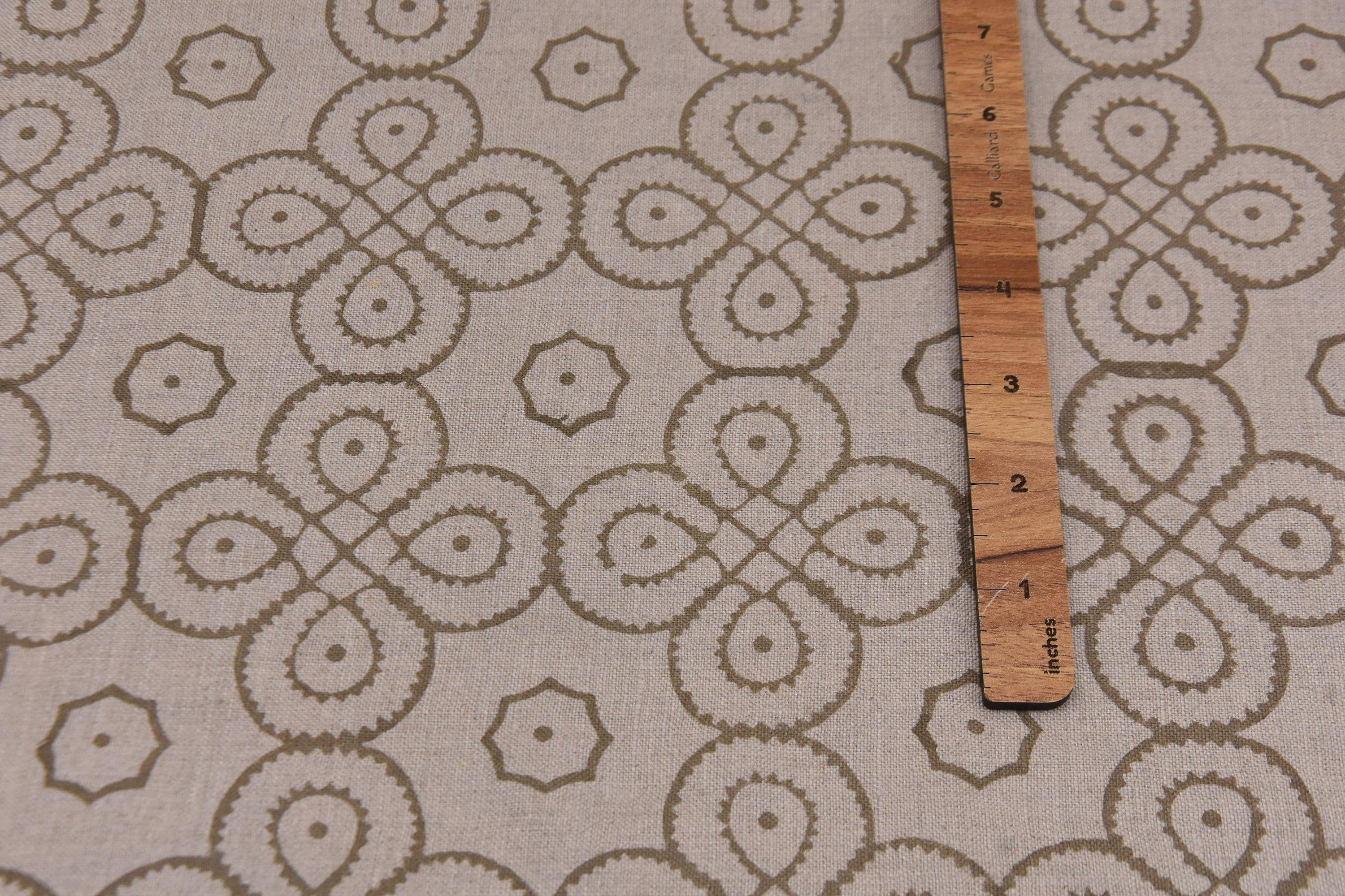 Linen Block Print Fabric 58 Inch Width Medium Weight Linen Natural Base Color Curtains and Drapes Upholstery Handmade Art Pillow Covers Tablecloths and Runners Bedding Tote Bag Lampshades Napkins by Fabritual