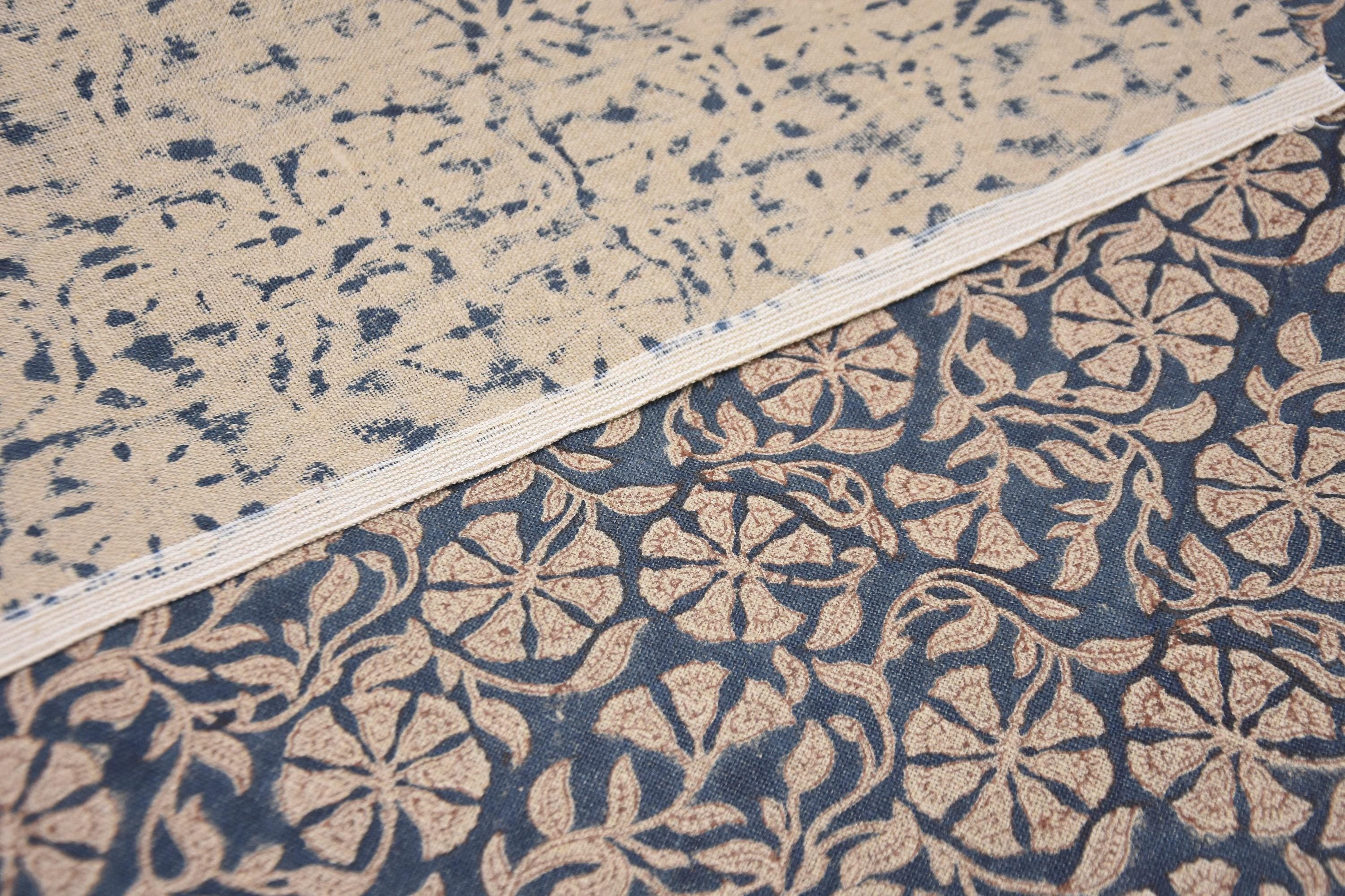 Linen Block Print Fabric 58 Inch Width Heavy Weight Linen Natural Base Color Curtains and Drapes Upholstery Handmade Art Pillow Covers Tablecloths and Runners Bedding Tote Bag Napkins by Fabritual