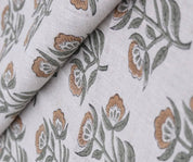 Linen Block Print Fabric 58 Inch Width Medium Weight Linen Natural Base Color Curtains and Drapes Upholstery Handmade Art Tablecloths and Runners Bedding Tote Bag Lampshades Napkins by Fabritual