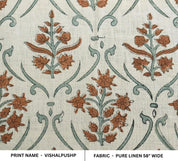 Linen Block Print Fabric 58 Inch Width Medium Weight Linen Natural Base Color Handmade Creative Design To Make Curtains and Drapes Upholstery Pillow Covers Tablecloths and Runners Bedding Tote Bag Lampshades Napkins by Fabritual