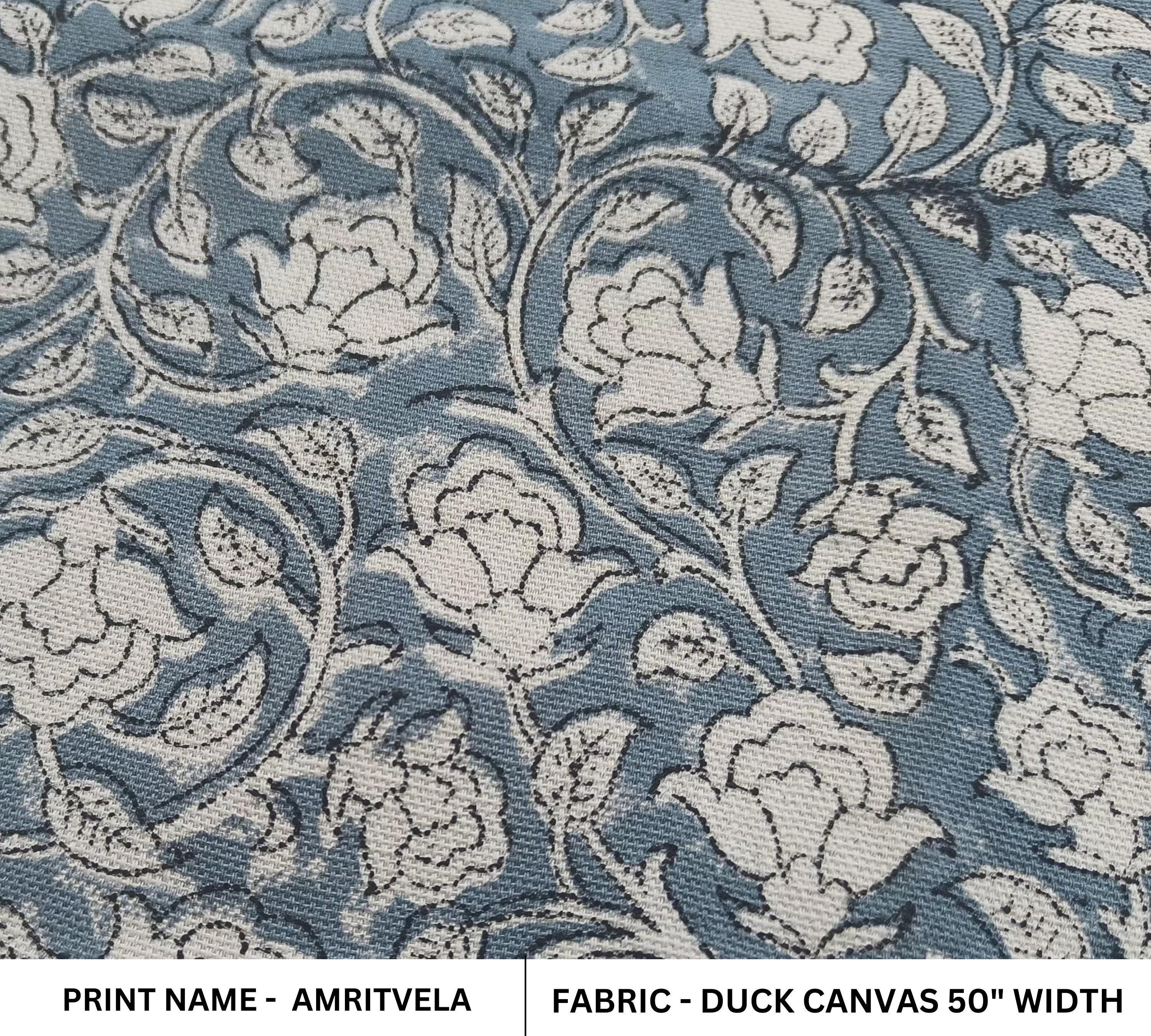 Linen Block Print Fabric Duck Canvas 50 Inch Width Medium Weight Linen Beige Base Color Curtains and Drapes Upholstery Handmade Art Pillow Covers Tablecloths and Runners Bedding Tote Bag Lampshades Napkins by Fabritual