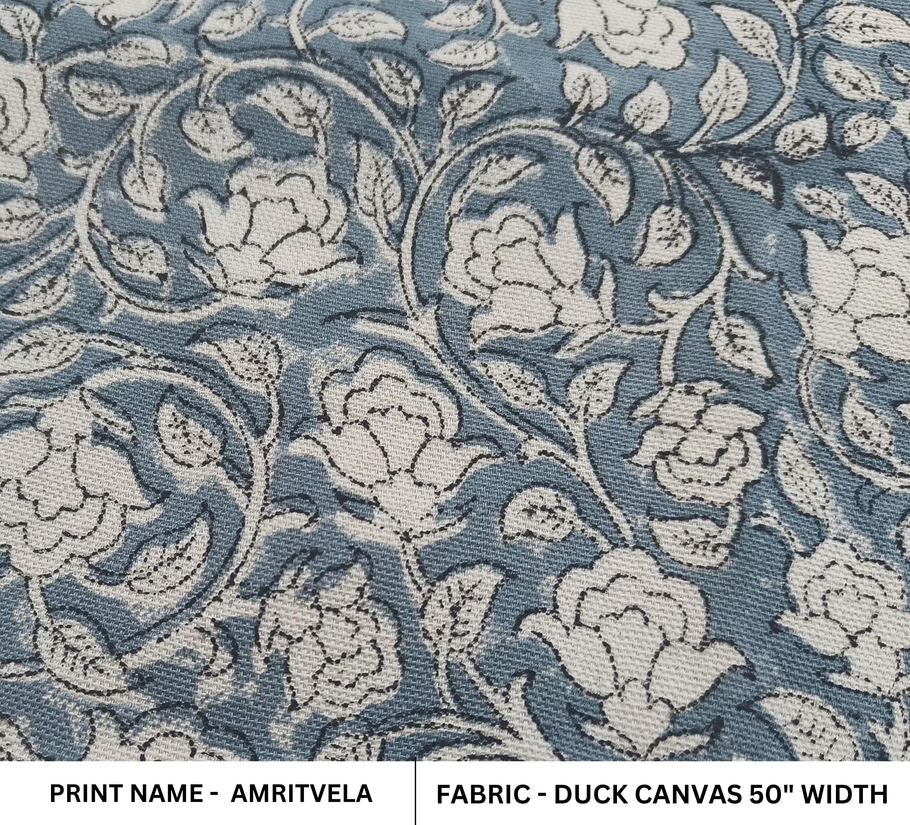 Linen Block Print Fabric Duck Canvas 50 Inch Width Medium Weight Linen Beige Base Color Curtains and Drapes Upholstery Handmade Art Pillow Covers Tablecloths and Runners Bedding Tote Bag Lampshades Napkins by Fabritual