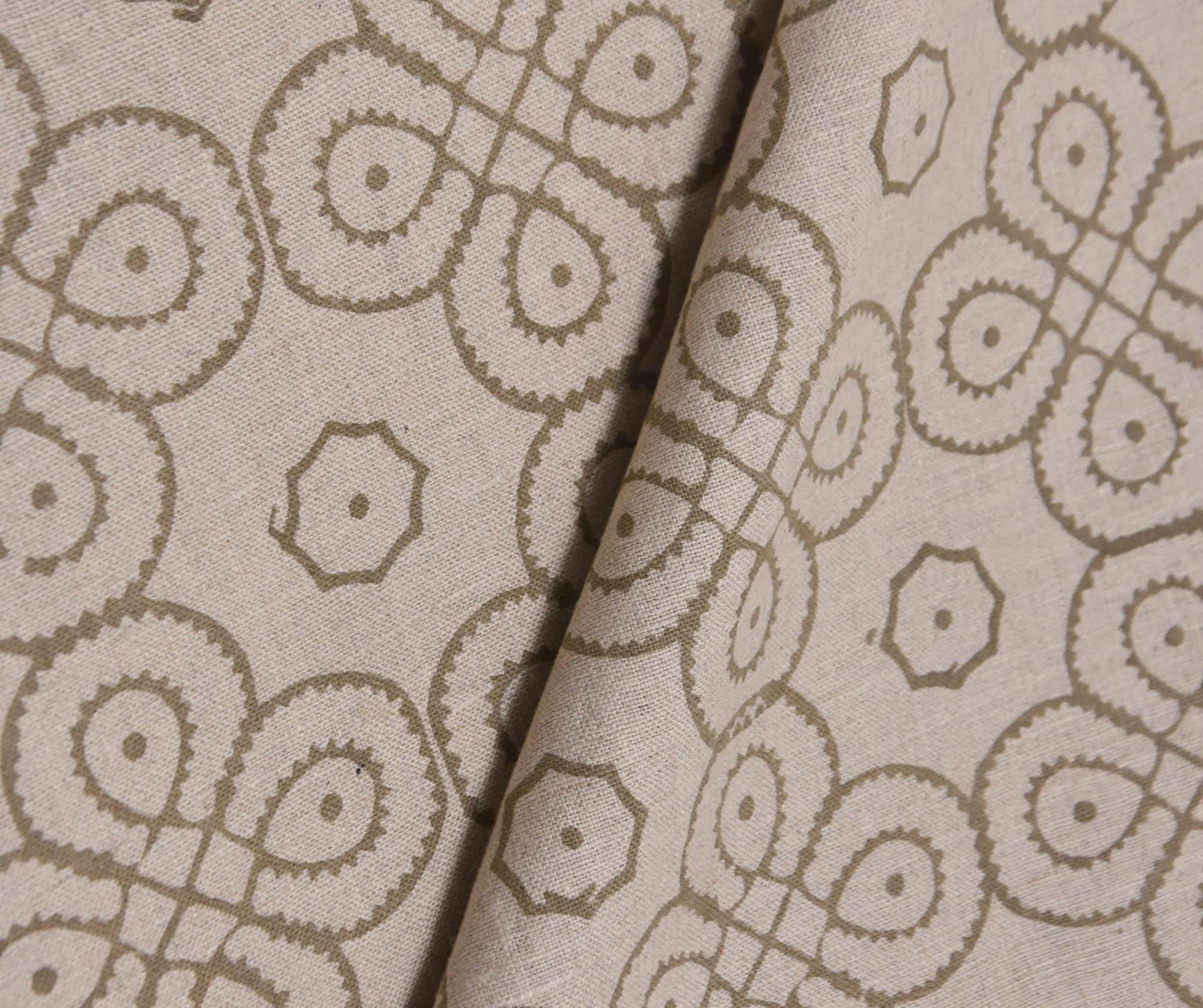 Linen Block Print Fabric 58 Inch Width Medium Weight Linen Natural Base Color Curtains and Drapes Upholstery Handmade Art Pillow Covers Tablecloths and Runners Bedding Tote Bag Lampshades Napkins by Fabritual