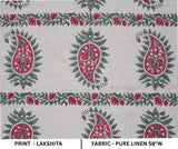 Wooden Block Printed Boho Pink and Gray Decorative Floral Pure Linen Fabric for Curtains - Lakshita