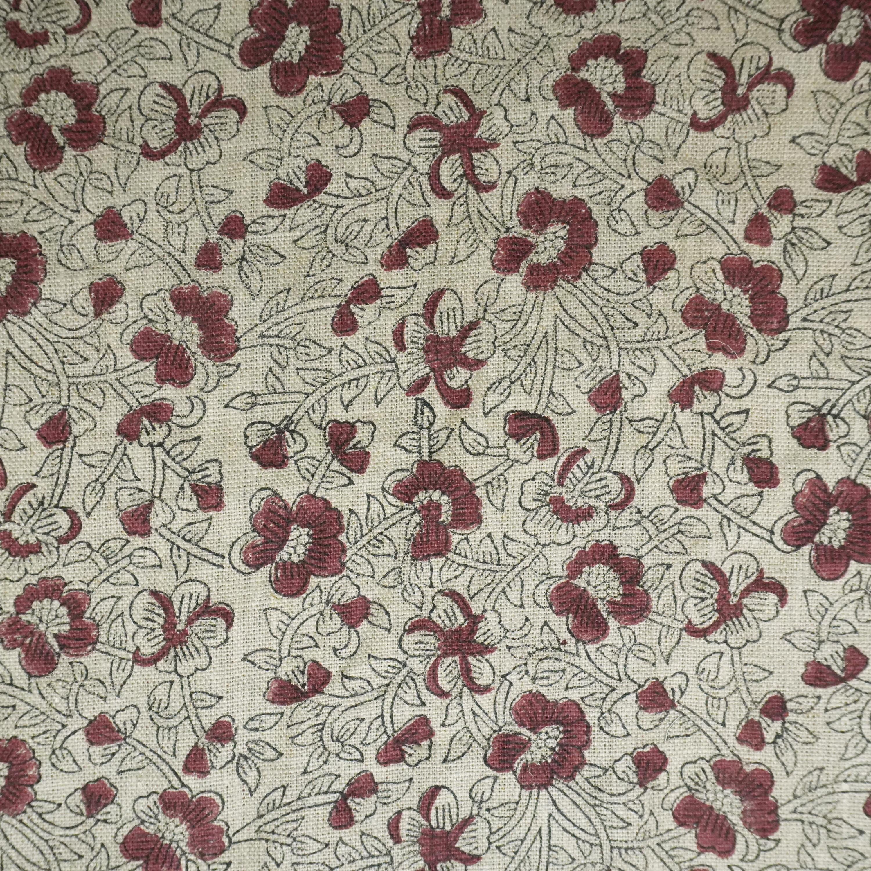 Linen Block Print Fabric 58 Inch Width Heavy Weight Linen Natural Base Color Curtains and Drapes Handmade Art Pillow Covers Tablecloths and Runners Bedding Tote Bag Lampshades Napkins by Fabritual