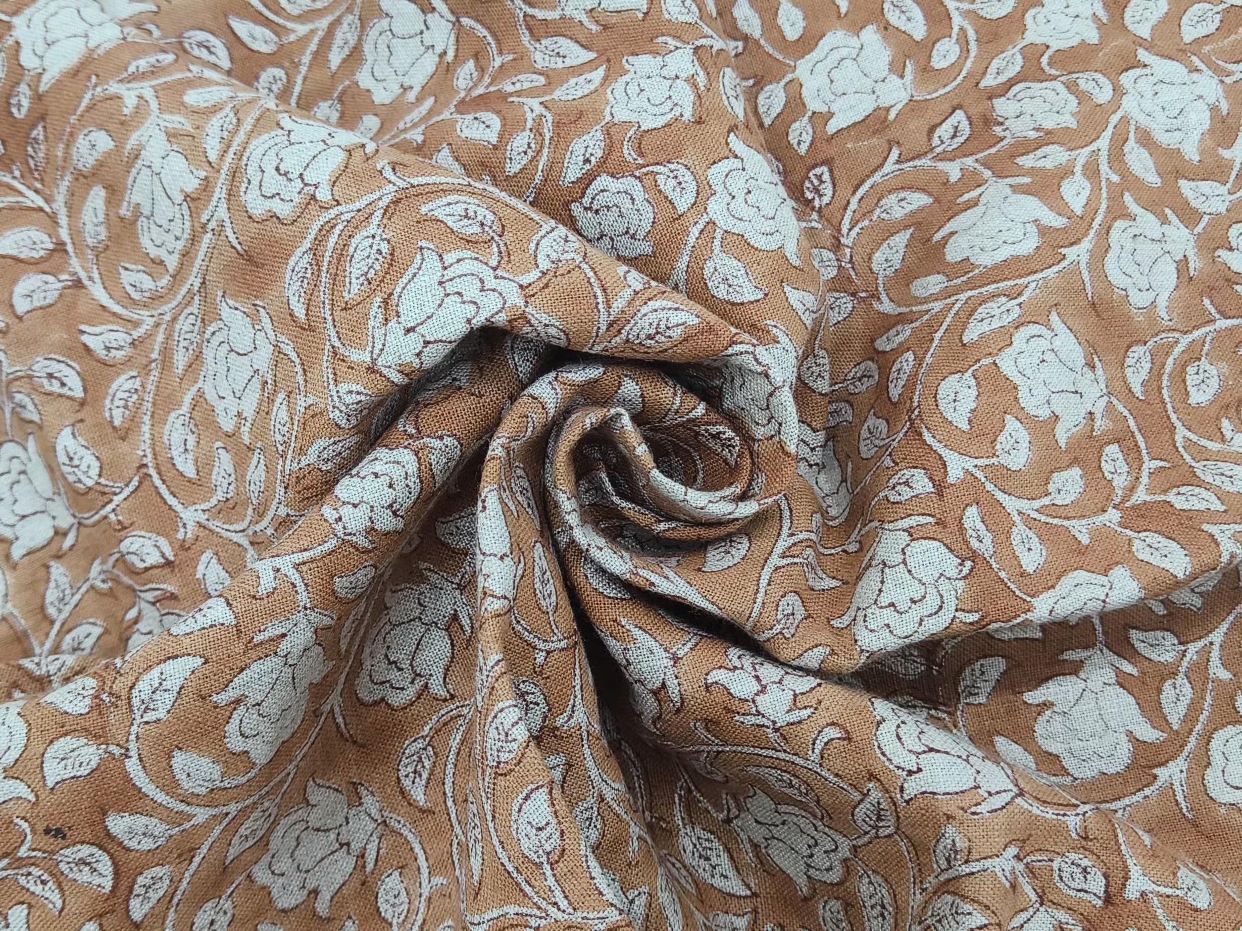 Linen Block Print Fabric 58 Inch Width Medium Weight Linen Natural Base Color Curtains and Drapes Upholstery Pillow Covers Tablecloths and Runners Bedding Tote Bag by Fabritual