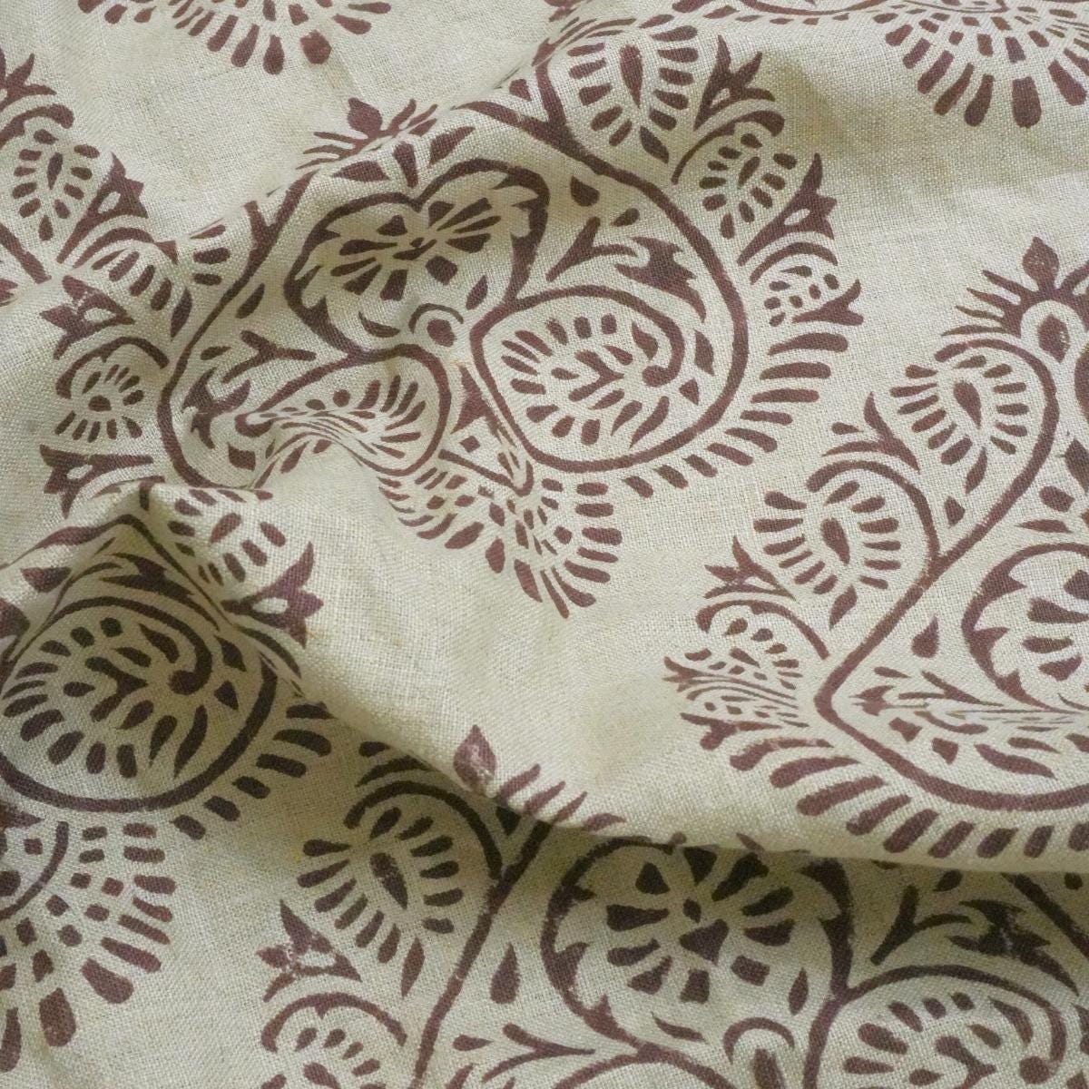 Indian Hand Stamped Block Printed Pure Linen Pastel Gray and Coconut Floral Fabric – RANG REKHA