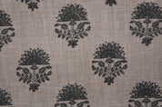 Indian Gray Floral Handmade Artisan Block Printed 100% Pure Linen 58" Wide Fabric for Napkins – Indrajeet