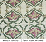 Indian Handmade Block Printed Viscose Linen in Rose Pink and Green Floral Fabric for Upholstery & Home Decor - HRIDYAVAN