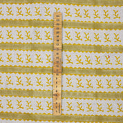 Hand Block Printed Decorative Mustard and Green Floral Pure Linen Fabric for Upholstery - Phool Dali