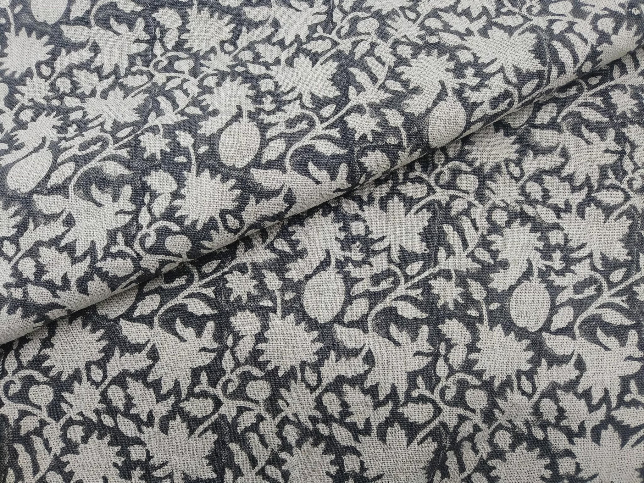 Linen Block Print Fabric 58 Inch Width Heavy Weight Linen Natural Base Color Curtains and Drapes Upholstery Handmade Art Pillow Covers Tablecloths and Runners Bedding Tote Bag Napkins by Fabritual