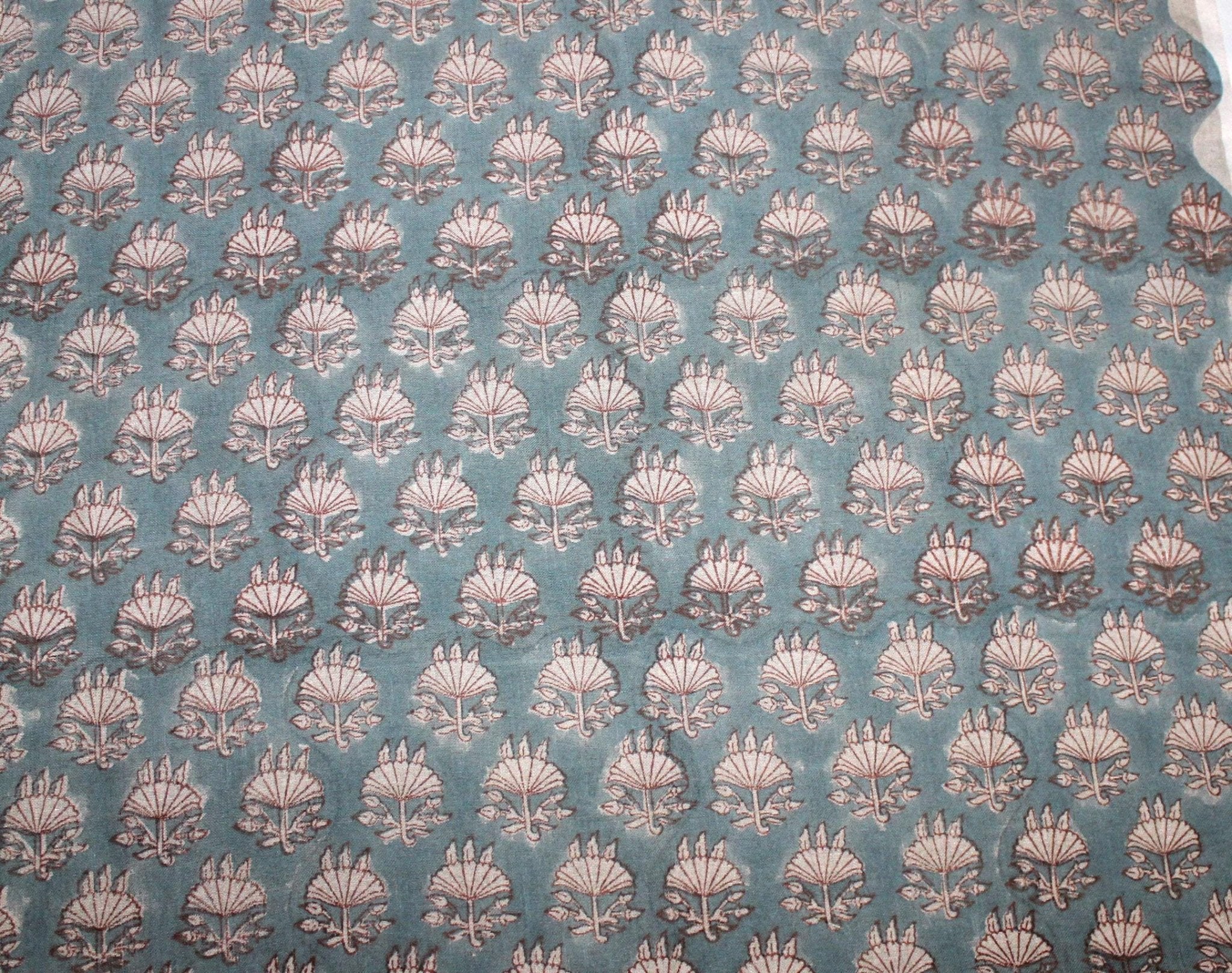Cotton Block Print Fabric 50 Inch Width Medium Weight Duck Canvas Beige Base Color Curtains and Drapes Pillow Covers Tablecloths and Runners Bedding Tote Bag Lampshades Napkins by Fabritual
