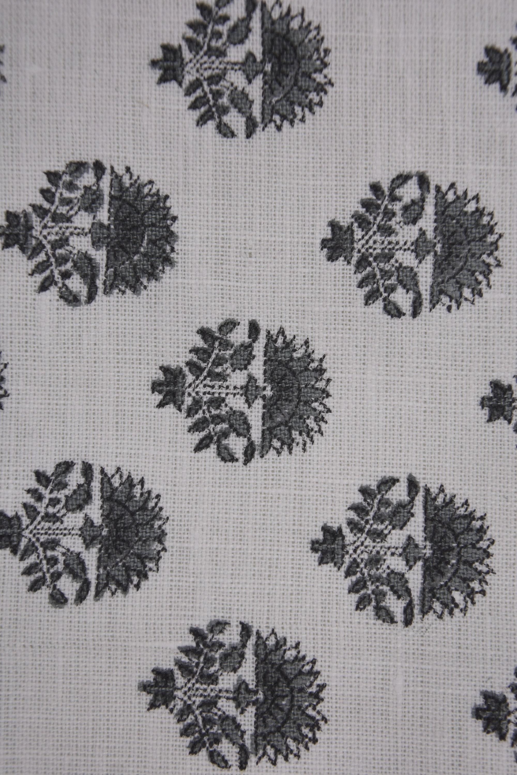 Linen Block Print Fabric Off White linen 58 Inch Width Medium Weight Linen Natural Base Color Curtains and Drapes Upholstery Handmade Art Pillow Covers Tablecloths and Runners Bedding Tote Bag Napkins by Fabritual