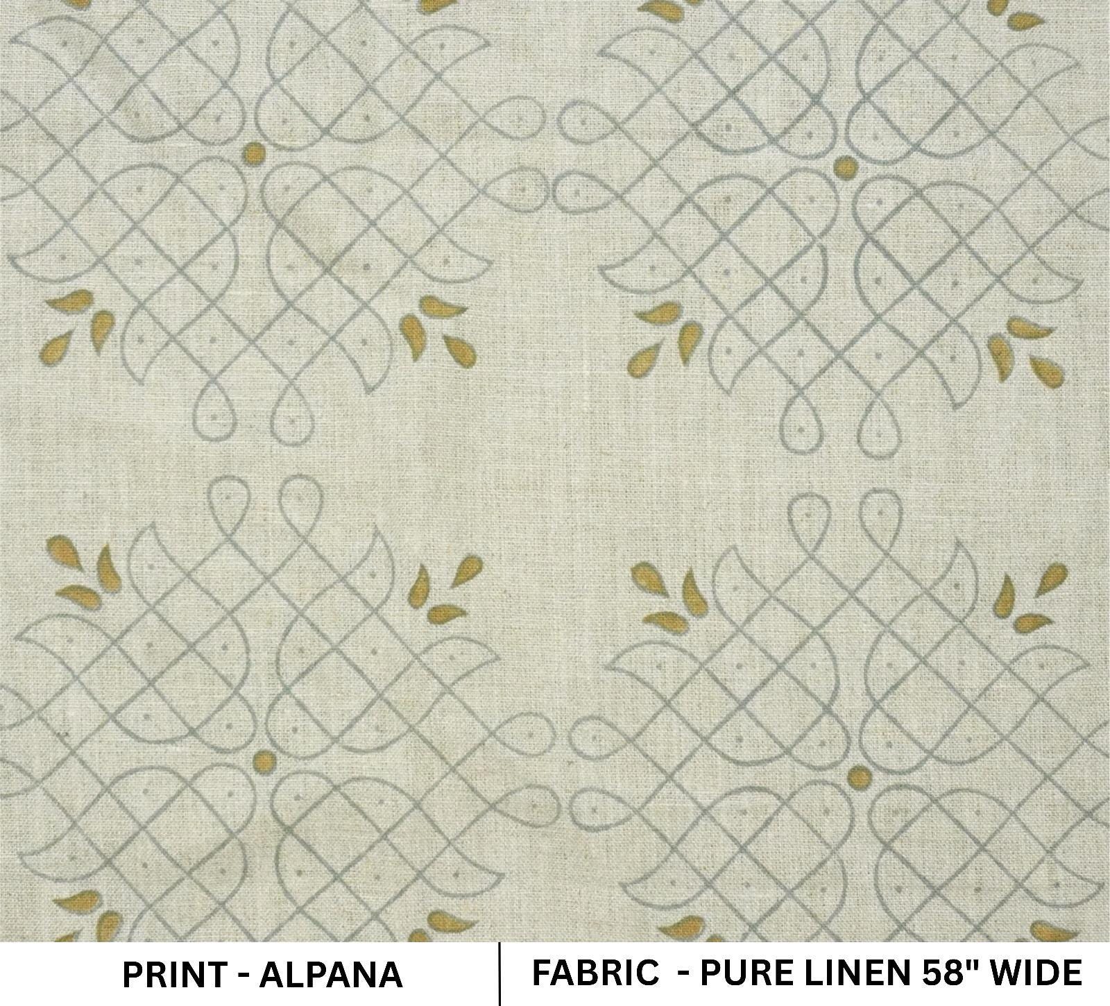 Neutral Heavy Linen with Global-Inspired Block Print for DIY Projects  Indian Block Print on Natural Linen Fabric for High-End Home Projects Minimalist Block Printed Linen in Heavyweight for Interior .