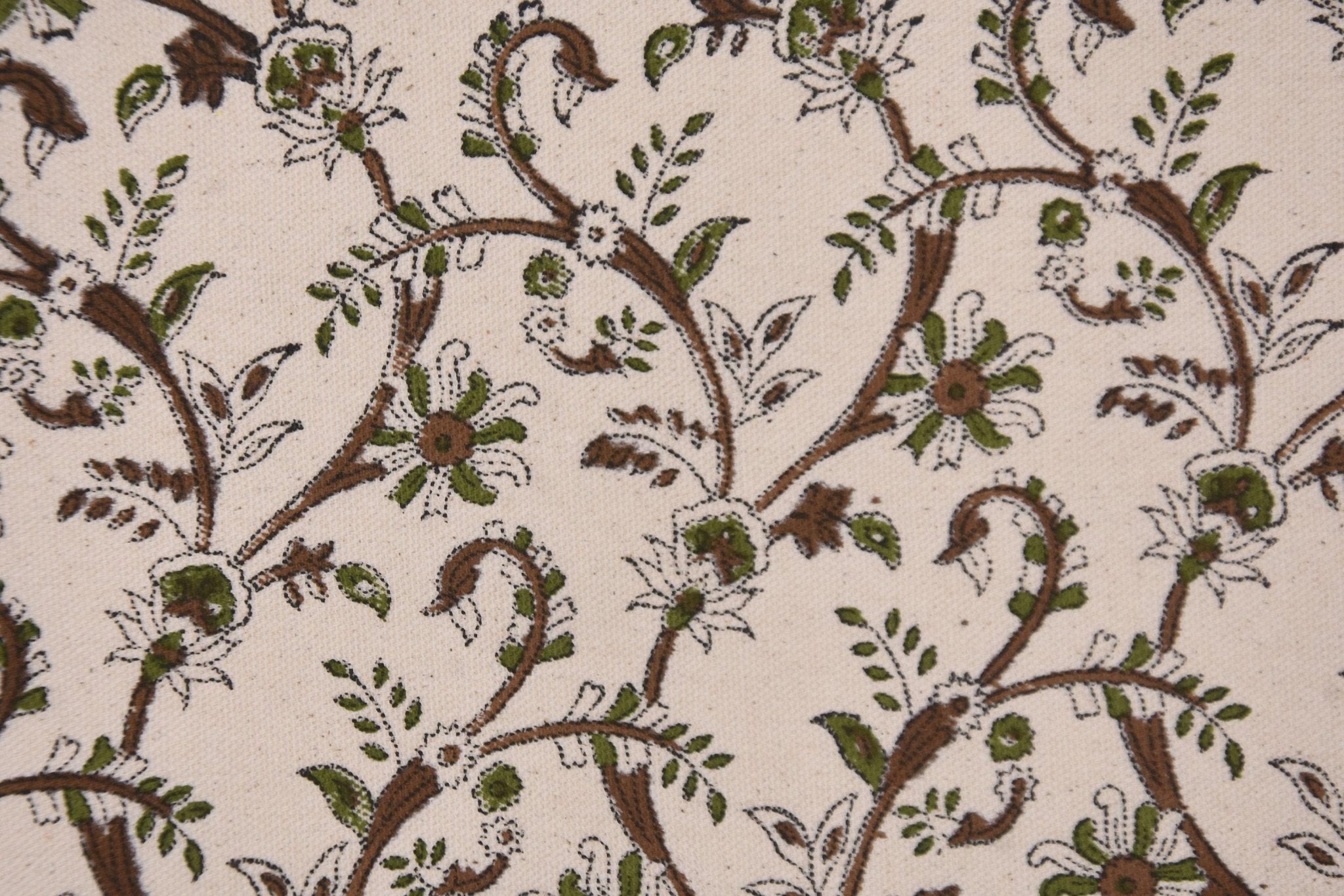 Cotton Block Print Fabric 50 Inch Width Medium Weight Duck Canvas Beige Base Color Curtains and Tablecloths and Runners Bedding Tote Bag Lampshades Napkins by Fabritual