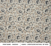 Linen Block Print Fabric Linen Blend 58 Inch Width Light Weight Linen Natural Base Color Curtains and Drapes Upholstery Handmade Art Pillow Covers Tablecloths and Runners Bedding Tote Bag Lampshades Napkins by Fabritual