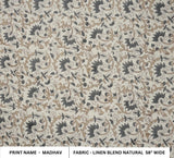 Handcrafted Block Print Gray and Pastel Brown Floral Linen Blend Fabric for Cushions & Window Curtains - MADHAV
