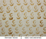 Linen Block Print Fabric 58 Inch Width Medium Weight Linen Natural Base Color Curtains and Drapes Upholstery Handmade Art Pillow Covers Tablecloths and Runners Bedding Tote Bag Lampshades Napkins by Fabritual