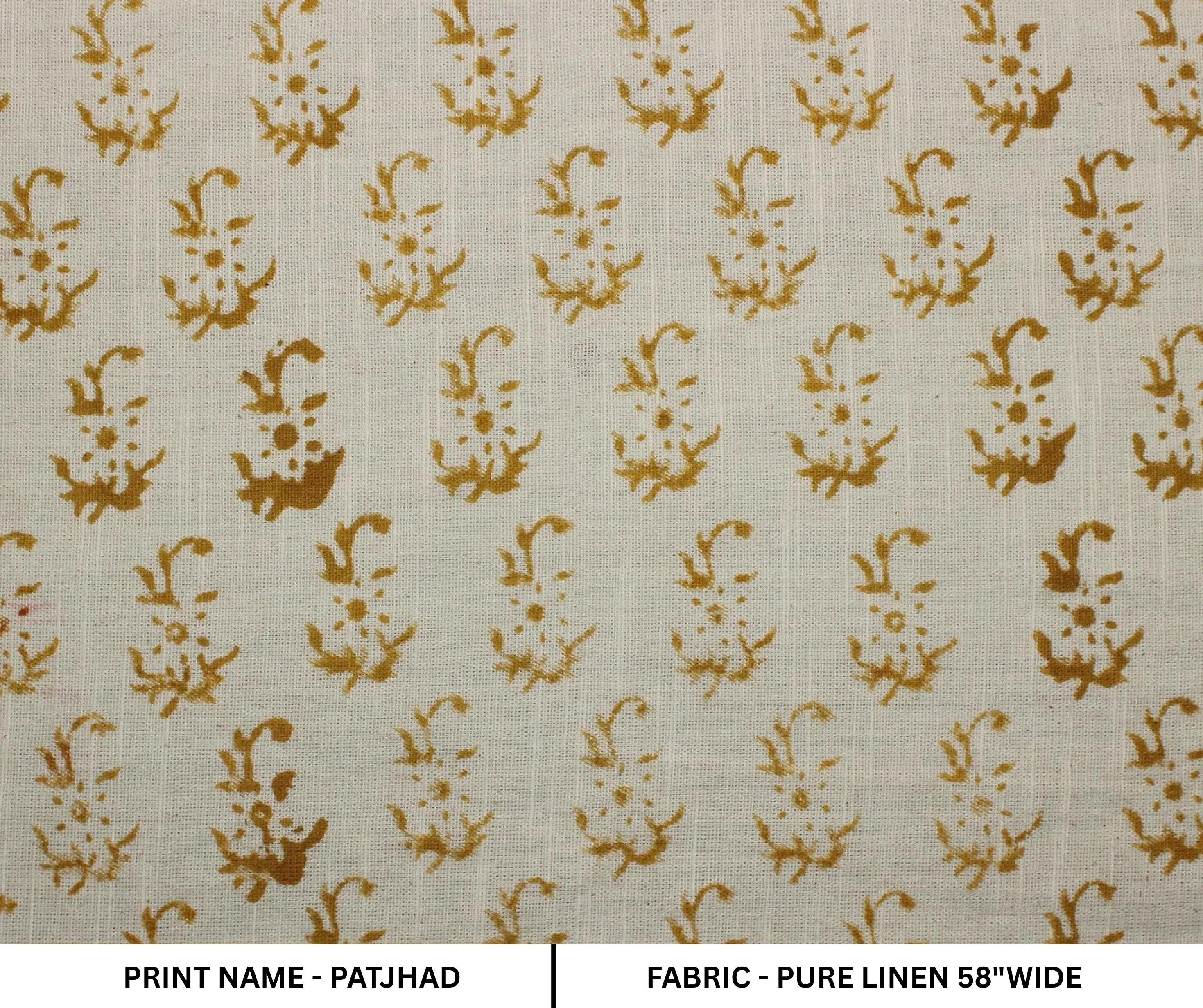 Linen Block Print Fabric 58 Inch Width Medium Weight Linen Natural Base Color Curtains and Drapes Upholstery Handmade Art Pillow Covers Tablecloths and Runners Bedding Tote Bag Lampshades Napkins by Fabritual