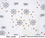 Indian Hand Block Spider Print Halloween in Gray & Bronze Thick Cotton White Fabric for Farmhouse Decor