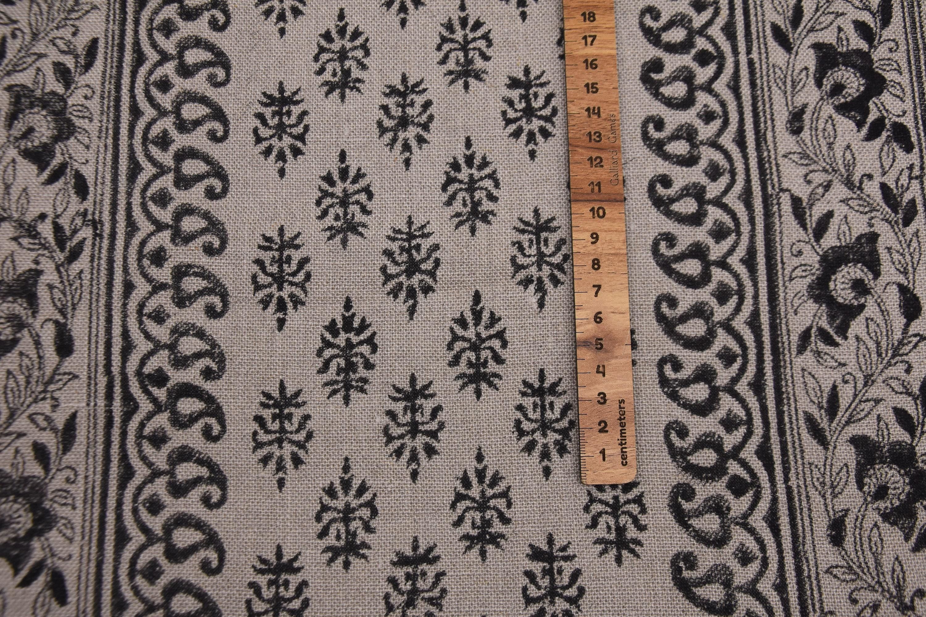 Linen Block Print Fabric 58 Inch Width Heavy Linen Natural Base Color Curtains and Drapes Upholstery Pillow Covers Tablecloths and Runners Bedding Tote Bag