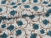 Linen Block Print Fabric 58 Inch Width Medium Weight Linen Natural Base Color Curtains and Drapes Upholstery Floral Pillow Covers Tablecloths and Runners Bedding Tote Bag Lampshades Napkins by Fabritual