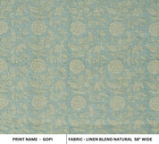 FLORAL HAND BLOCK PRINT LINEN BLEND NATURAL FABRIC INDIAN PRINTED TEXTILE AND FLORAL TABLE LINENS - GOPI