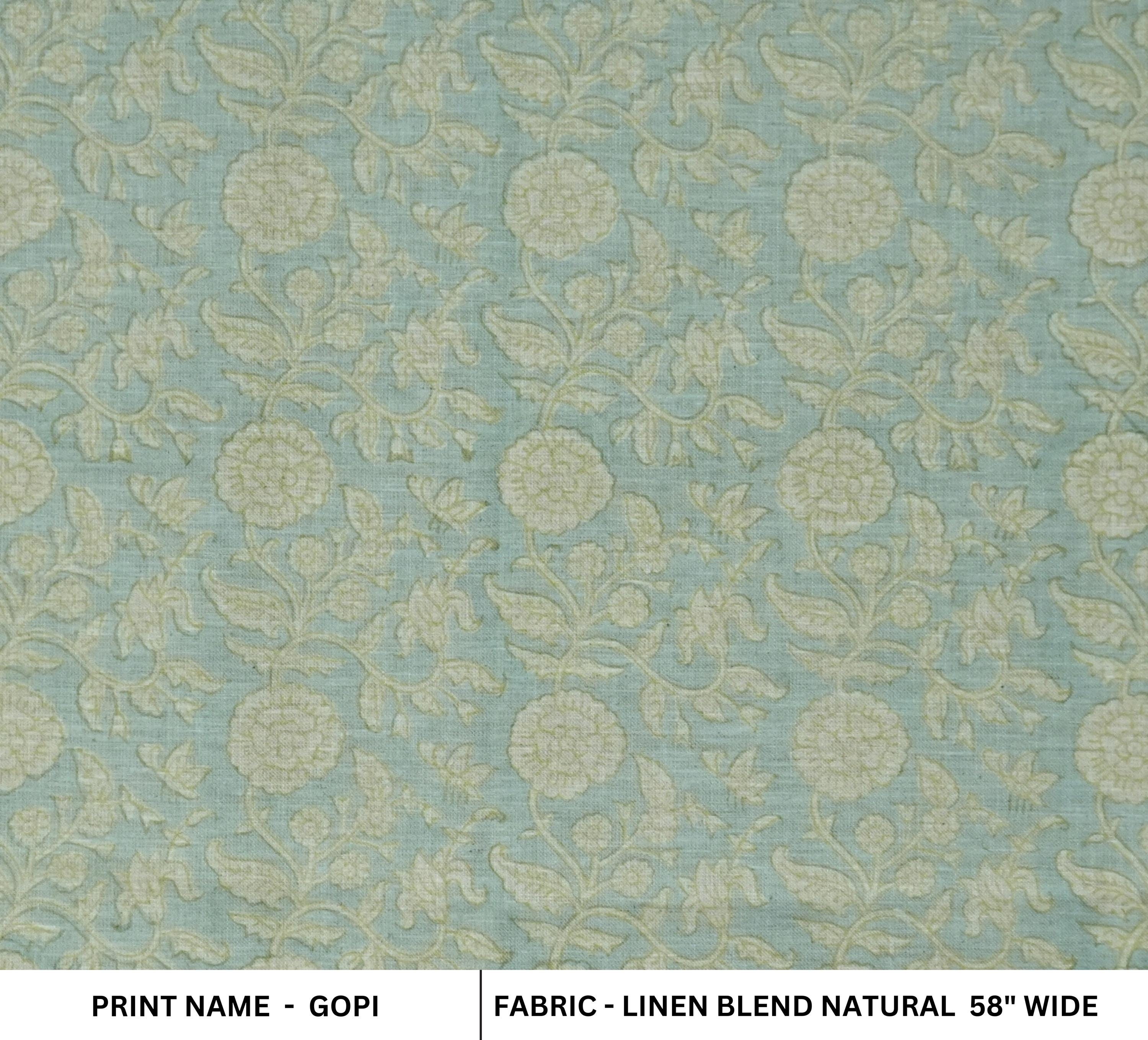 FLORAL HAND BLOCK PRINT LINEN BLEND NATURAL FABRIC INDIAN PRINTED TEXTILE AND FLORAL TABLE LINENS - GOPI