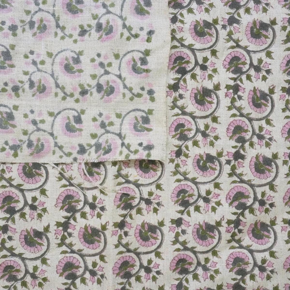 Heavyweight Linen Block Print Fabric, 58-Inch Wide, Ideal for Curtains and Upholstery Natural Linen Fabric with Hand Block Print, Suitable for Tablecloths and Pillow Covers Artisan Block Printed Heavy Linen in Neutral Base, Perfect for Home Decor Projects .