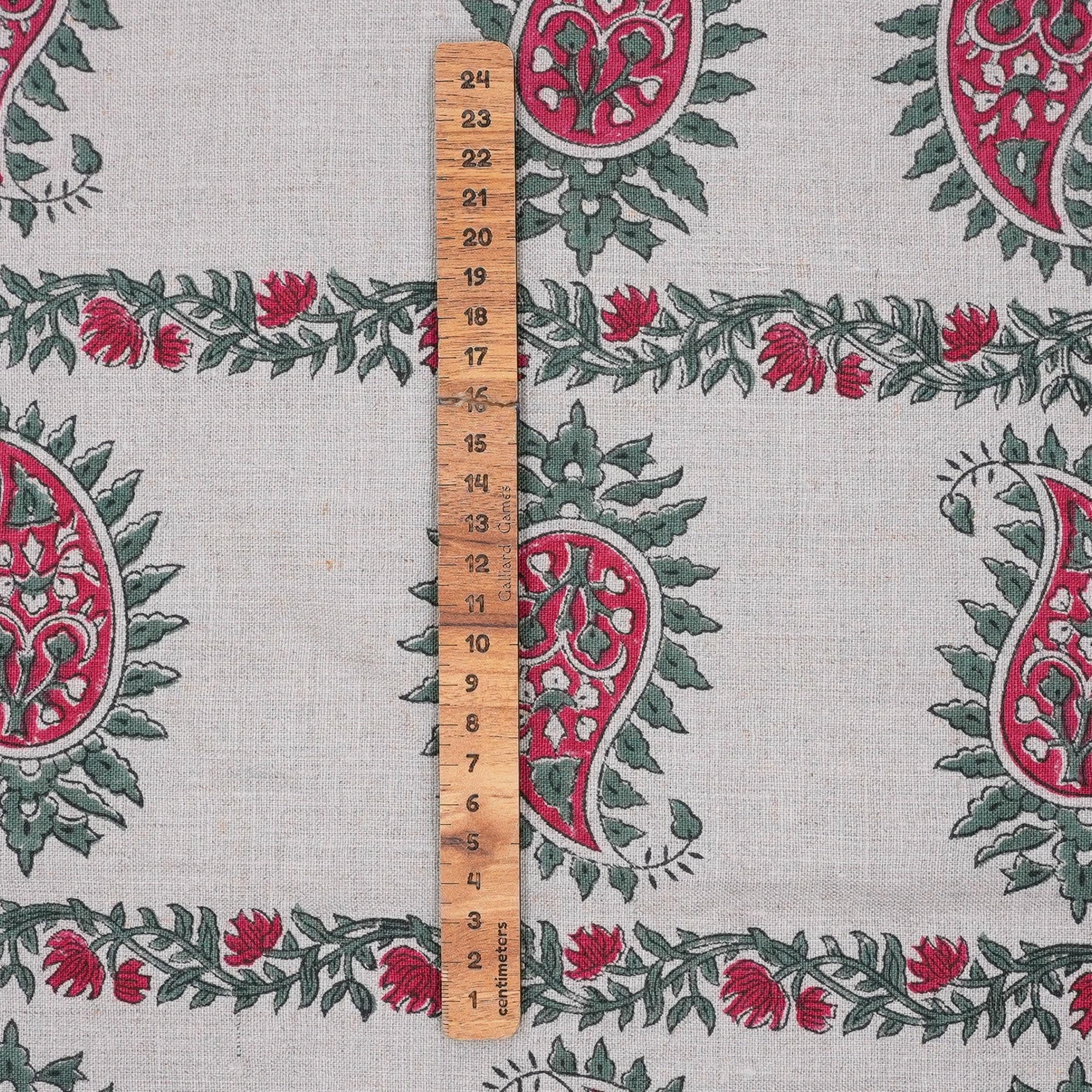 Wooden Block Printed Boho Pink and Gray Decorative Floral Pure Linen Fabric for Curtains - Lakshita