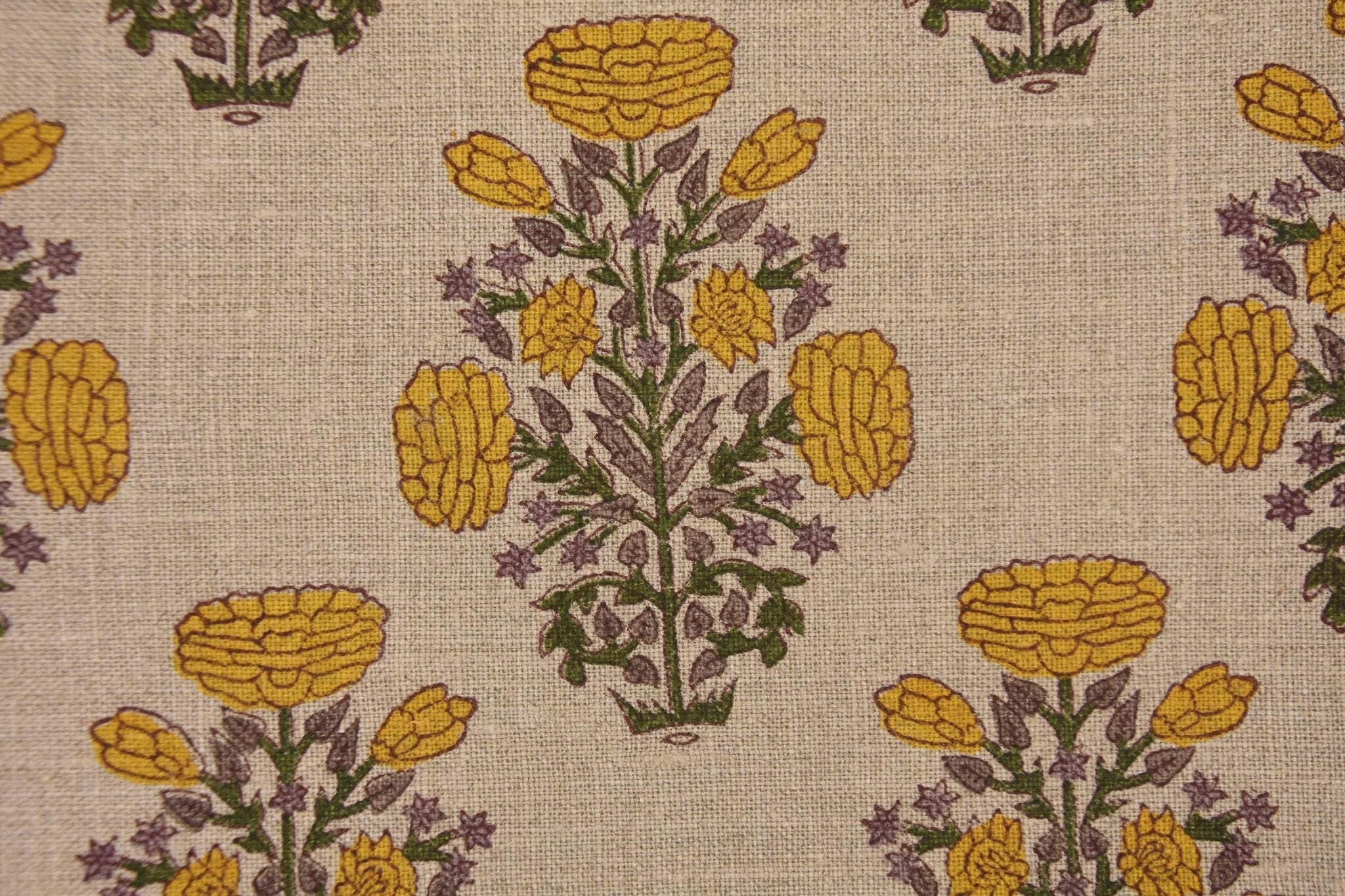 Heavyweight linen fabric for handmade pillow covers and table linen
Pure linen floral fabric for farmhouse curtains and couch upholstery
Boho-style block print linen fabric for frill pillows and kitchen sets.