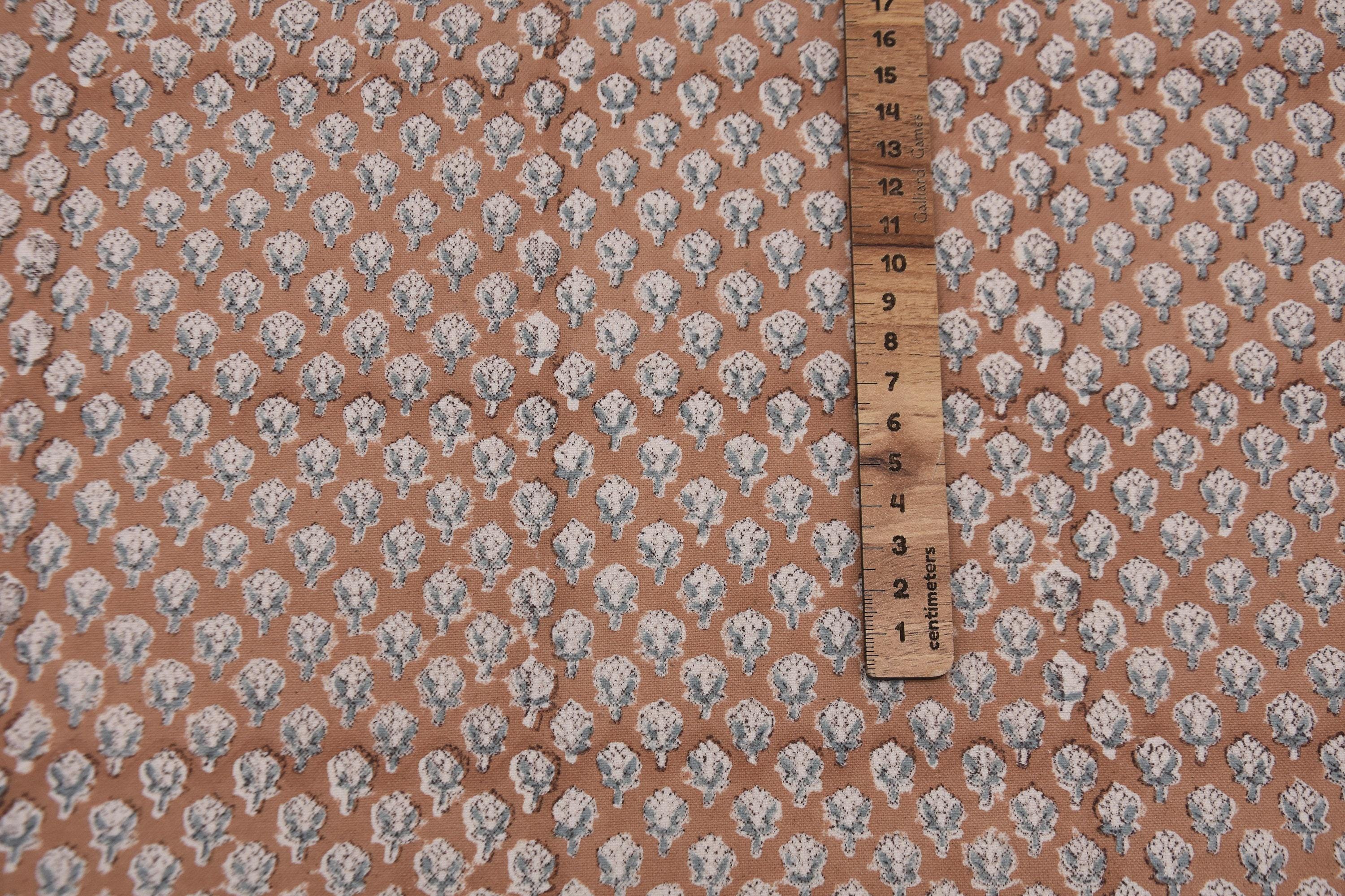 Duck Canvas 50" Wide Hand Block Printed Brown Mini Floral Fabric for Pillow Covers - MOGRA PHOOL