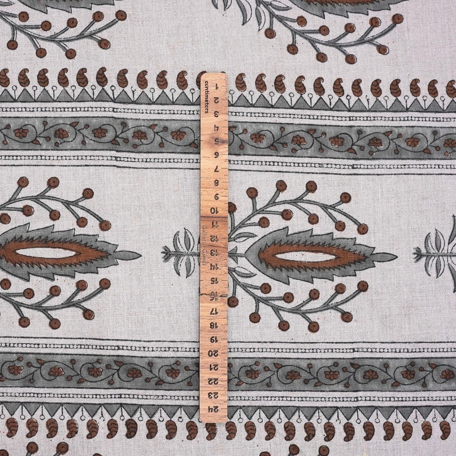 Indian Handmade Art Brown and Gray Floral Decorative Cushion Cover Fabric on Pure Linen - Nirja