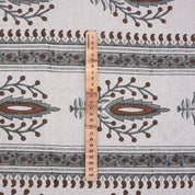 Indian Handmade Art Brown and Gray Floral Decorative Cushion Cover Fabric on Pure Linen - Nirja