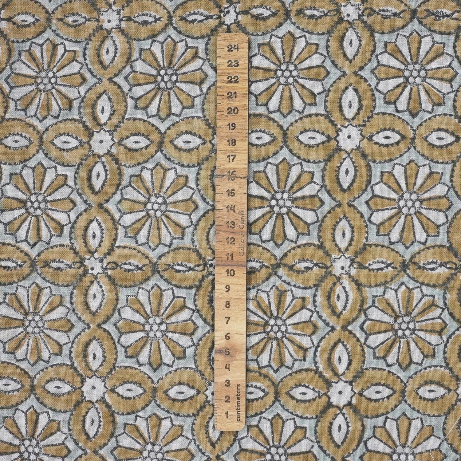 Indian Handblock Printed Sage Green and White Floral Throw Pure Linen Curtains Fabric with Varnika Design