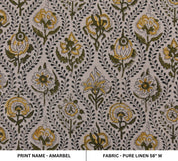 Linen Block Print Fabric 58 Inch Width Medium Weight Linen Natural Base Floral Color Curtains and Drapes Upholstery Pillow Covers Tablecloths and Runners Bedding Tote Bag Lampshades Napkins by Fabritual