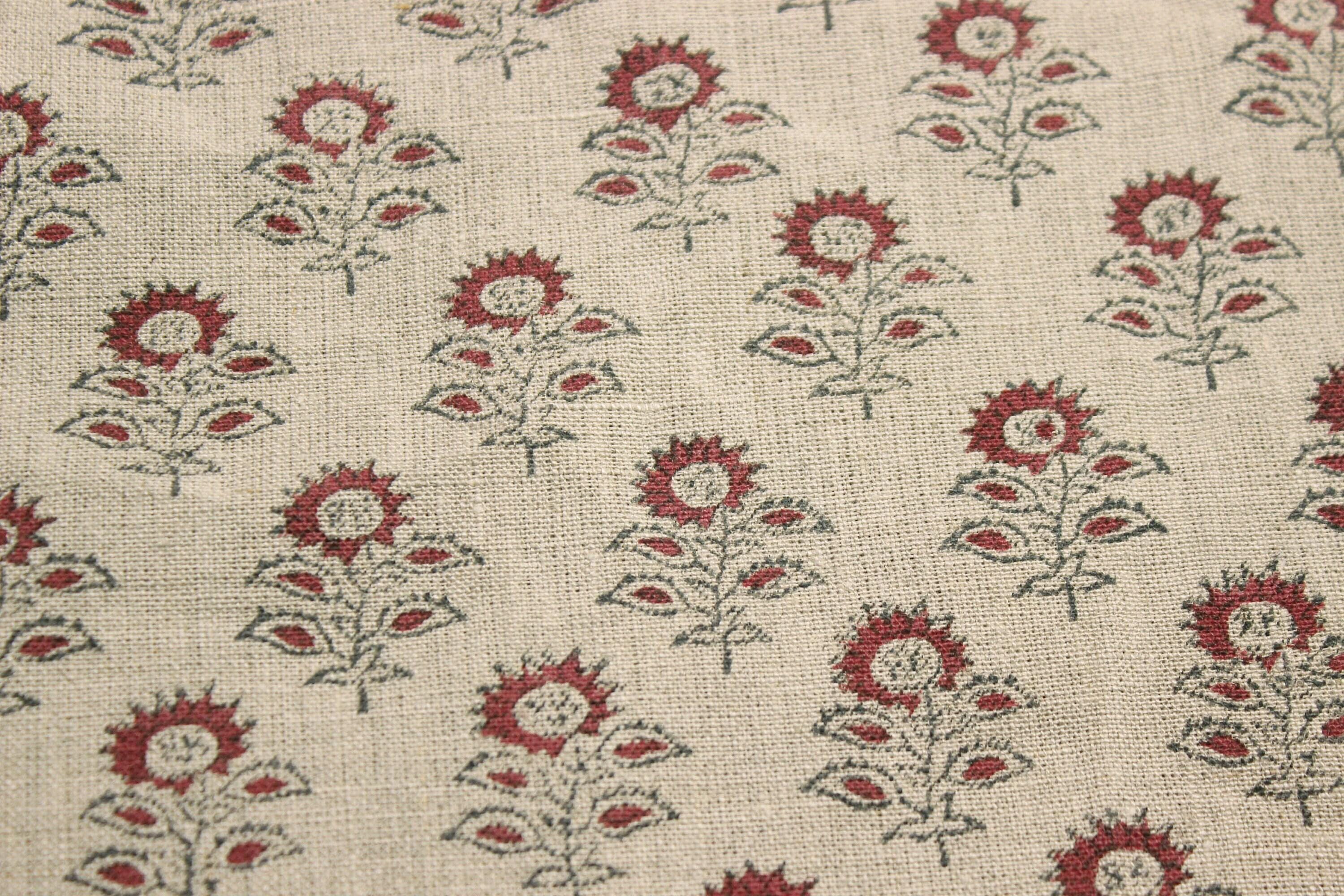 Linen Block Print Fabric 58&quot; Width Heavy Linen Natural Base Color Curtains and Drapes Upholstery Pillow Covers Tablecloths and Runners Bedding Tote Bag by Fabritual