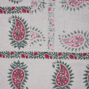 Wooden Block Printed Boho Pink and Gray Decorative Floral Pure Linen Fabric for Curtains - Lakshita