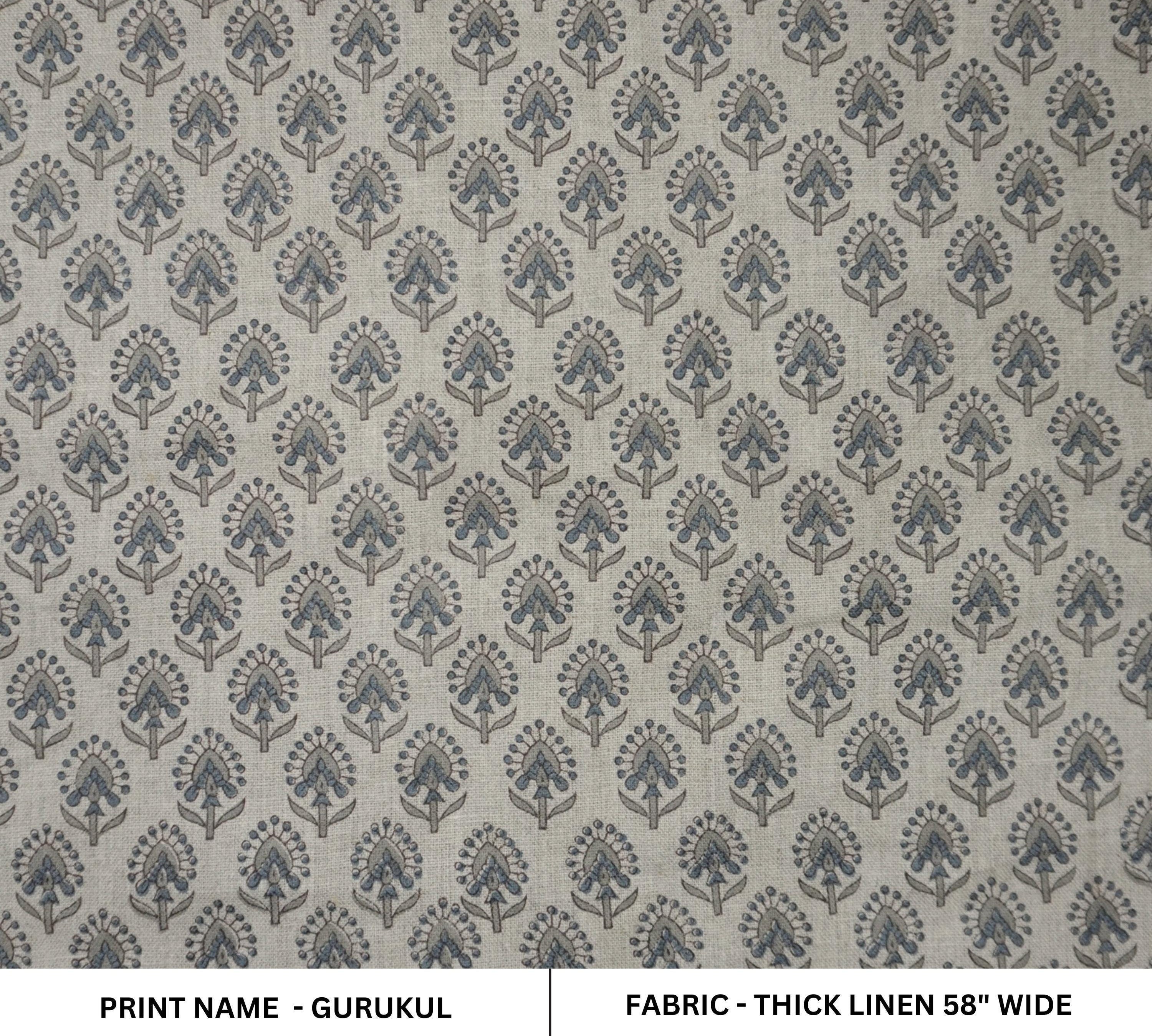 Natural Linen 58” with Traditional Block Print for Handmade Home Décor, Upholstery Fabric in Heavy Natural Linen 58” with Elegant Block Print.