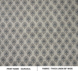 Thick Linen Heavyweight Gray Floral Indian Block Printed Fabric for Cushions, Upholstery & Home Decor - GURUKUL