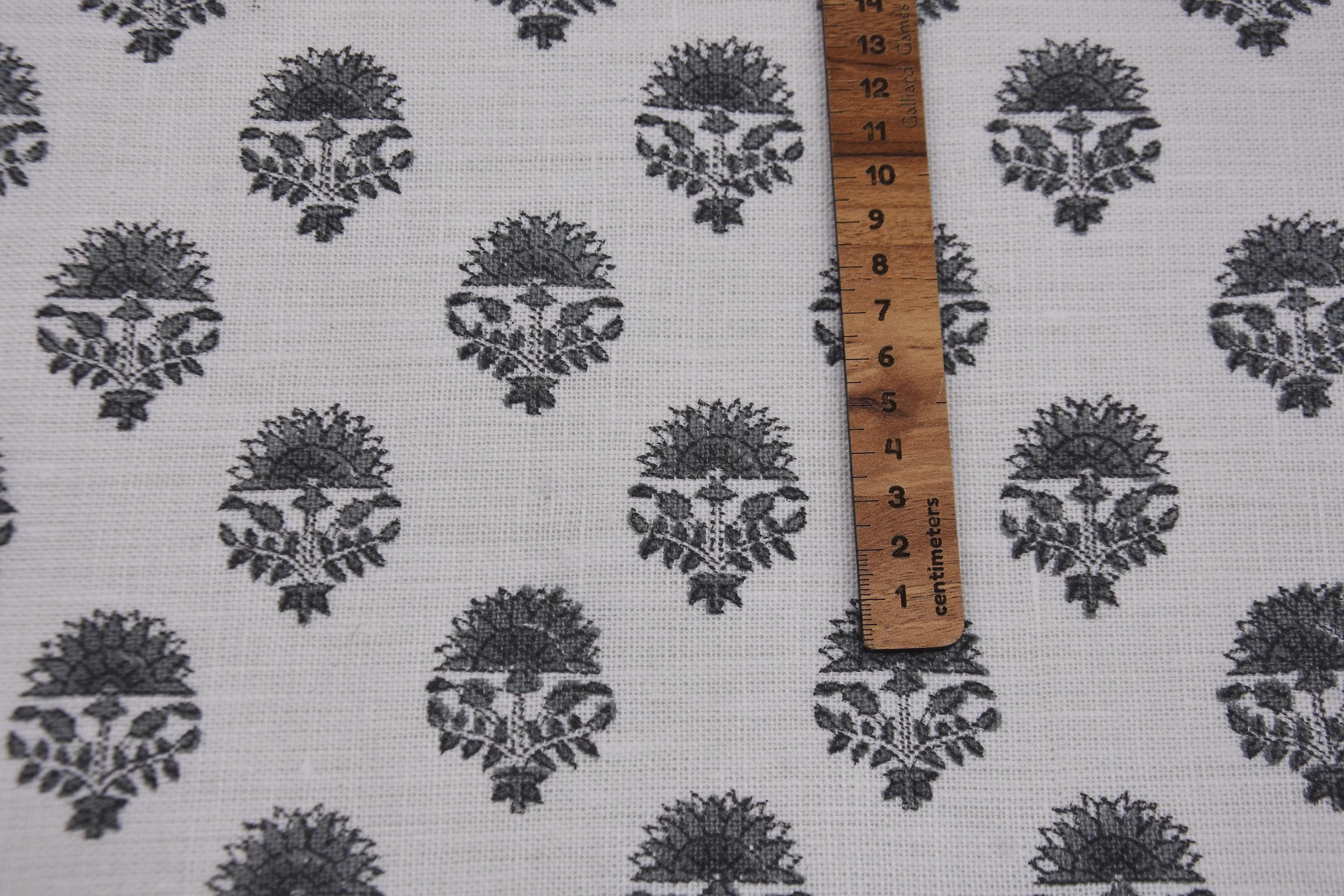 Linen Block Print Fabric Off White linen 58 Inch Width Medium Weight Linen Natural Base Color Curtains and Drapes Upholstery Handmade Art Pillow Covers Tablecloths and Runners Bedding Tote Bag Lampshades by Fabritual