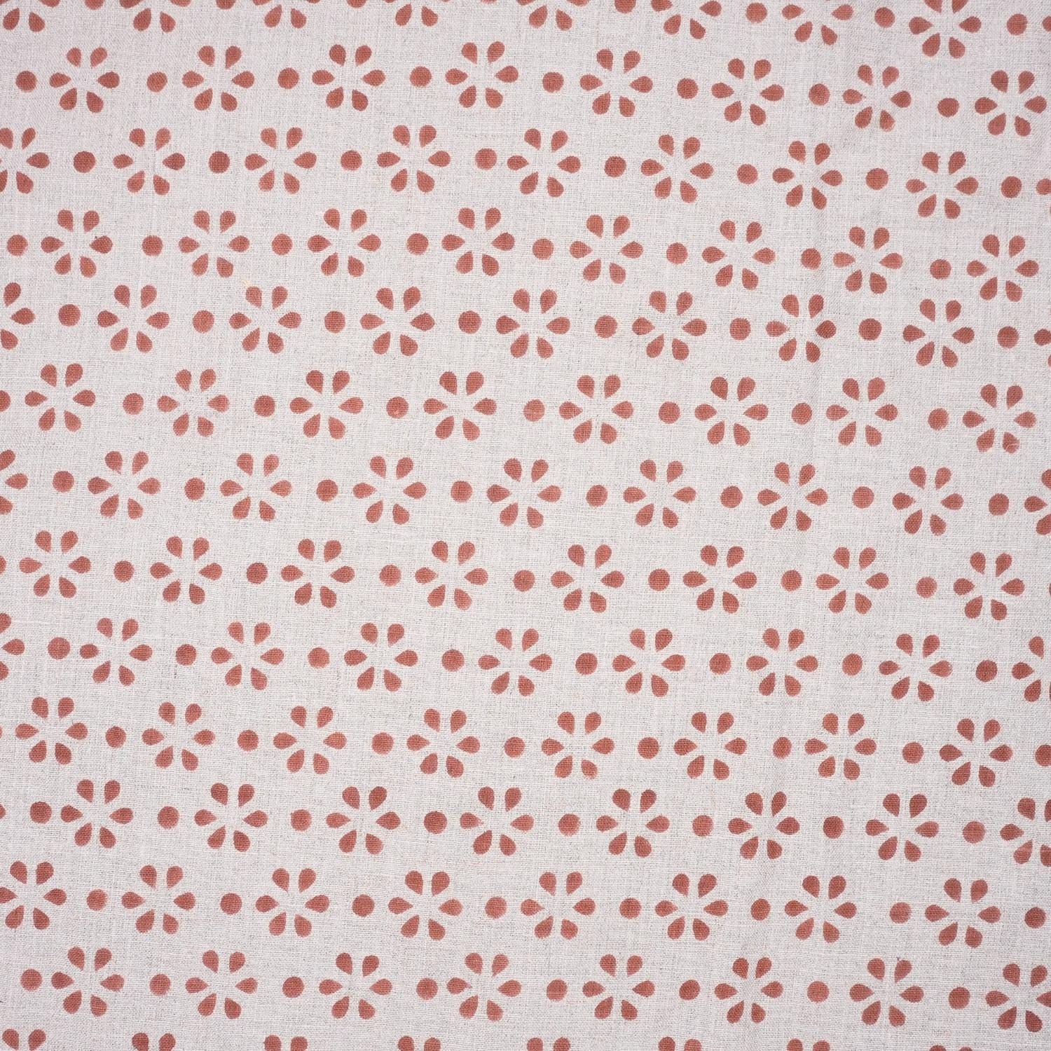 Indian Ancient Brown Champa Dot Block Print Pure Linen Fabric for Drapery and Upholsterty