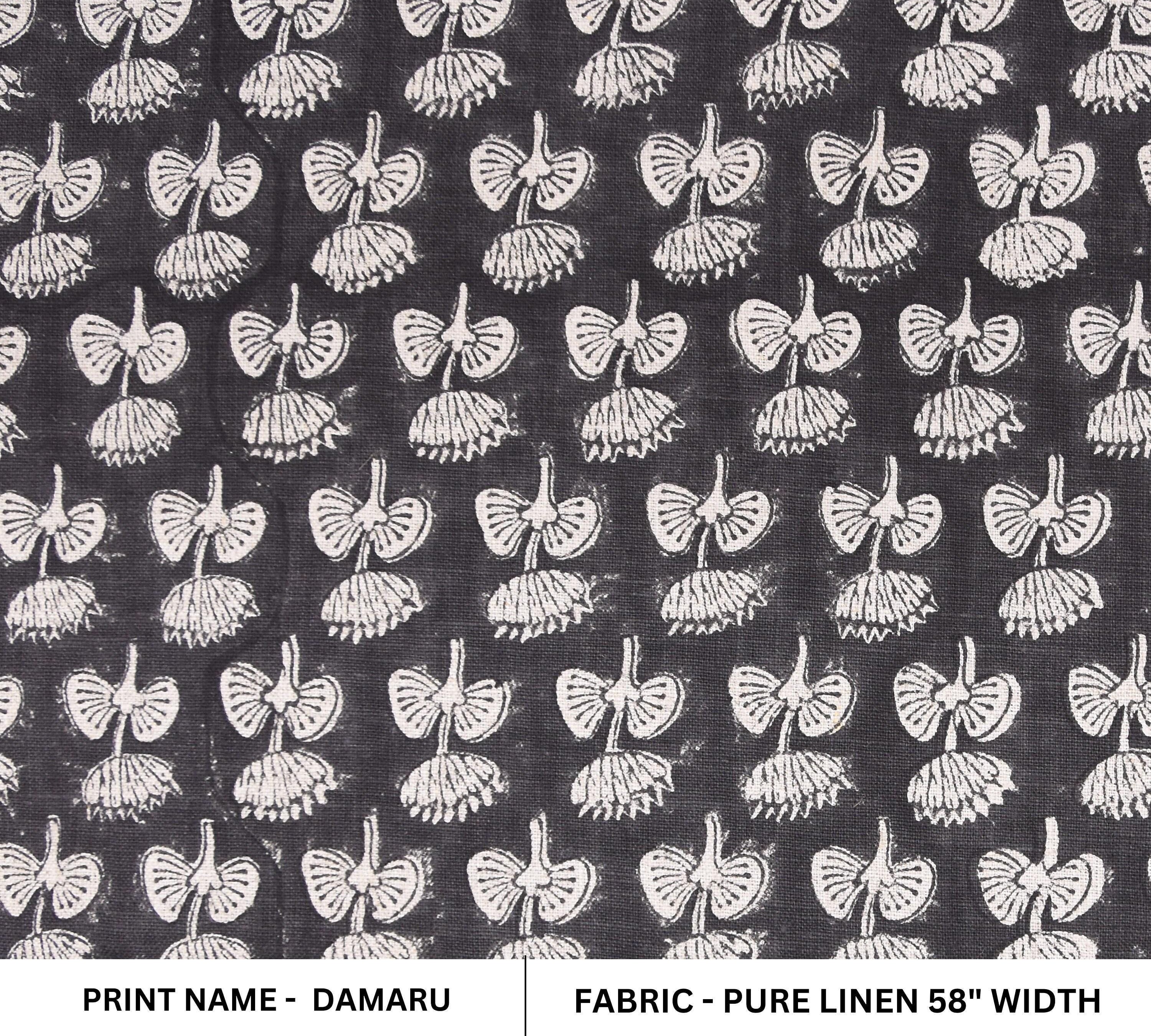 Earth-Toned Linen 58&quot; for Couch and Curtain Projects, Decorative Linen for Handmade Sofa Slipcovers and Runners, Premium Linen Fabric for Custom Home Styling Projects, Natural Linen with Hand Block Prints for Table Runners, Pure 58-Inch Linen for Cozy Boho Home Furnishings.