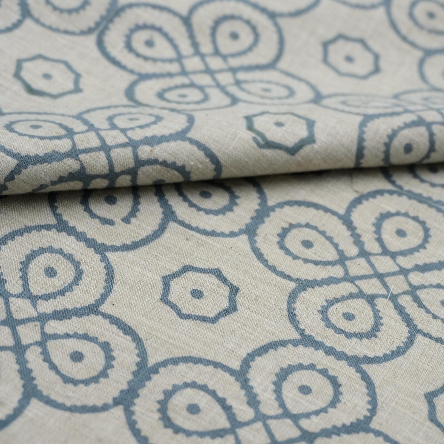 Block Print Curtain and Pillow Fabric in Viscose Linen 58” by Fabritual, Decorative Viscose Linen Fabric with Boho Block Print for Drapes.