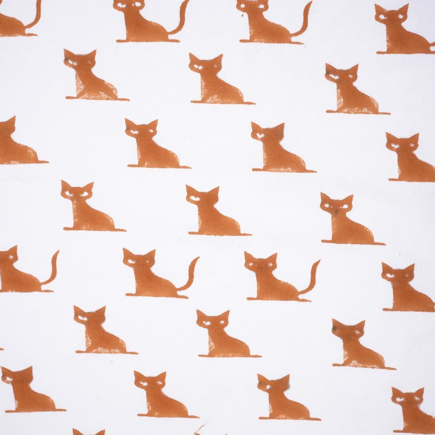 Indian Hand Block Brown Cat Print on Thick Cotton White Decortive Home Decor Fabric