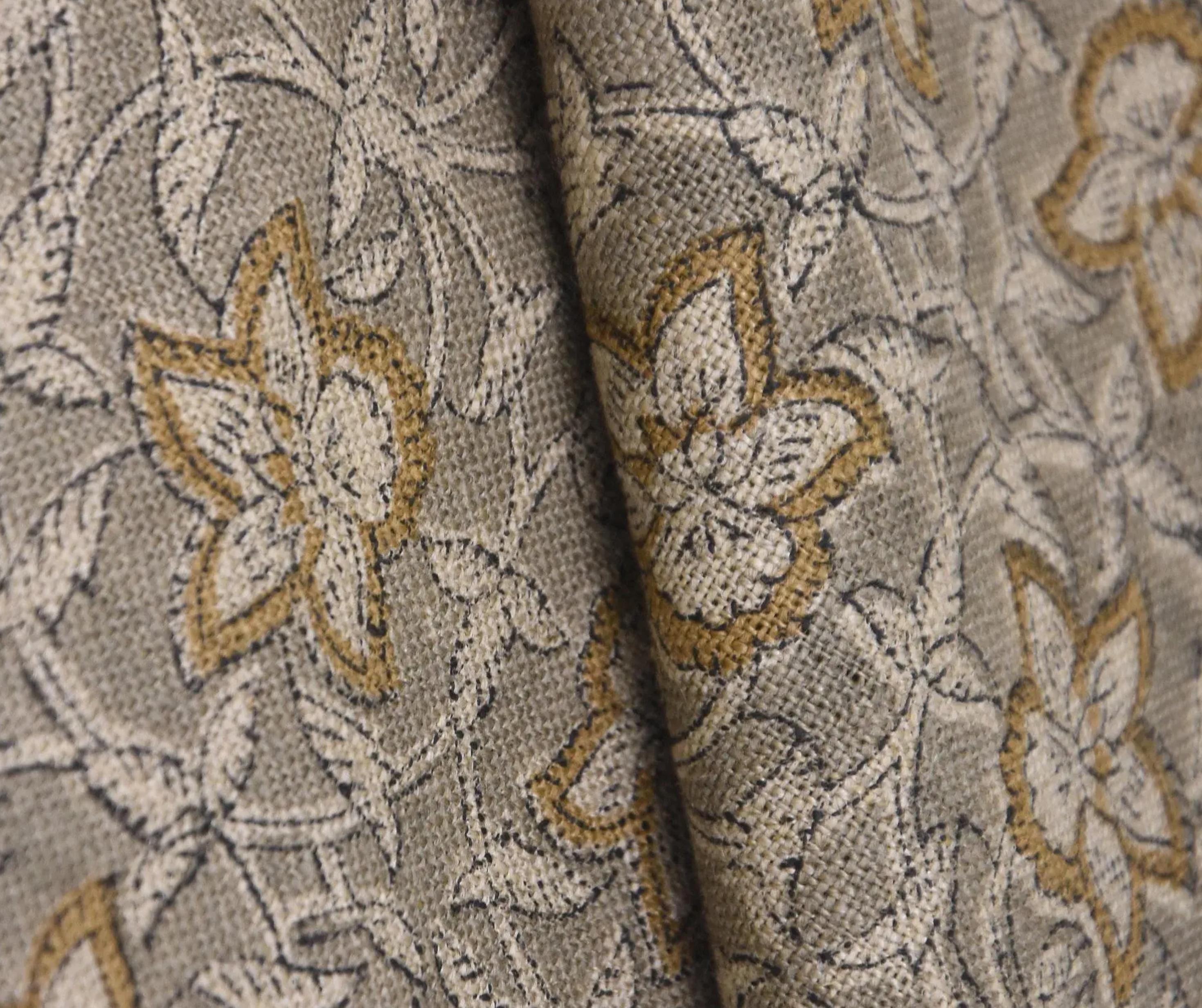 Linen Block Print Fabric 58 Inch Width Heavy Weight Linen Natural Base Color Curtains and Drapes Upholstery Art Pillow Covers Tablecloths and Runners Bedding Tote Bag Lampshades Napkins by Fabritual