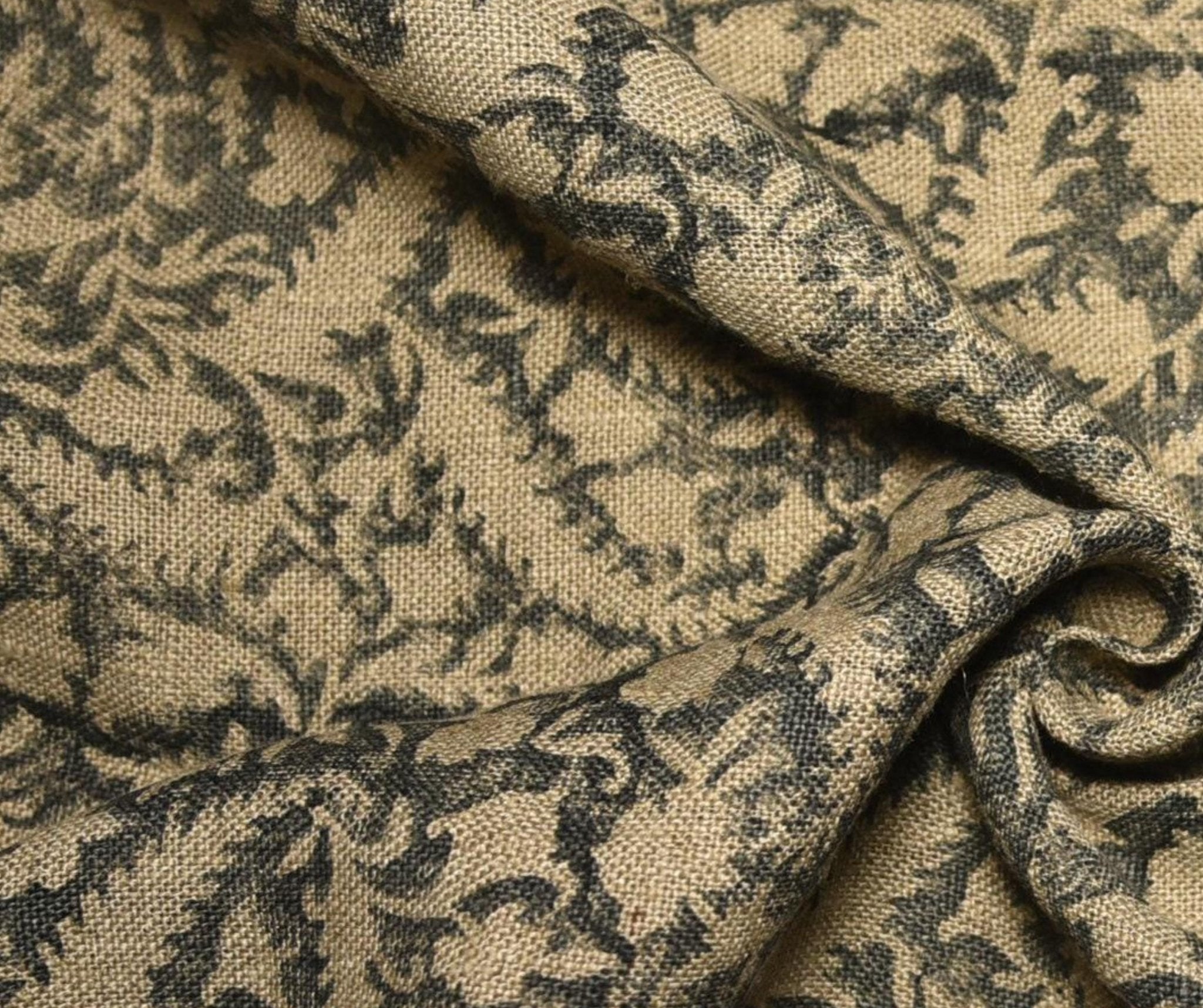 Linen Block Print Fabric 58 Inch Width Heavy Linen Natural Base Color Curtains and Drapes Tablecloths and Runners Bedding Tote Bag by Fabritual